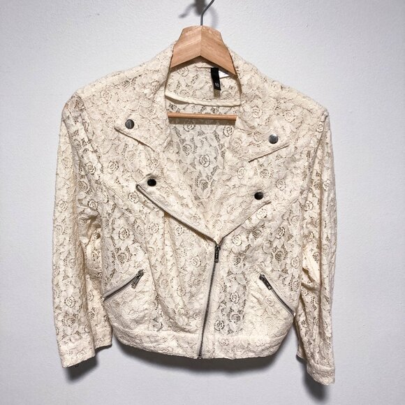 Cream Lace Biker Moto Jacket - Picture 8 of 16